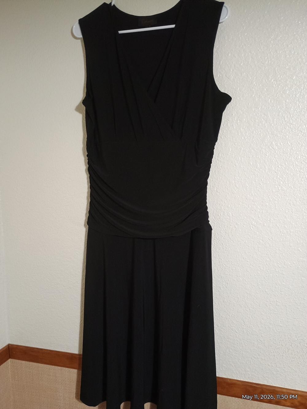 Sleeveless Black Midi Dress with Ruched Waist